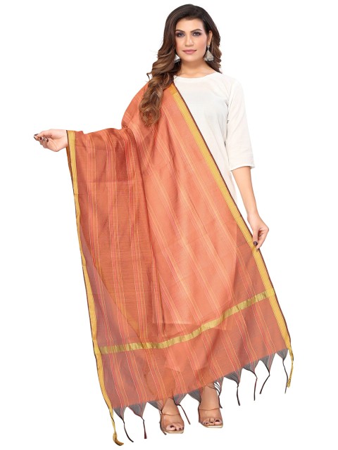 

Nimayaa Peach-Coloured & Gold-Toned Striped Dupatta
