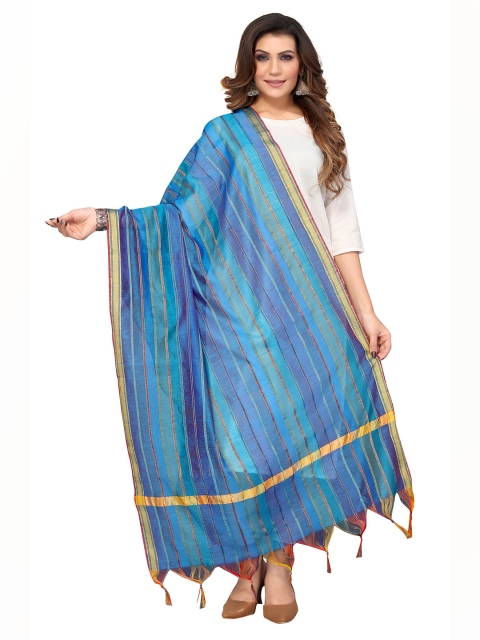 

Nimayaa Blue & Gold-Toned Striped Dupatta