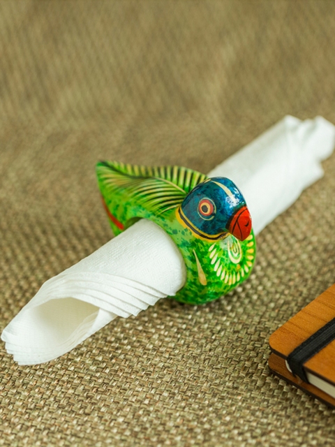 

ExclusiveLane Green Wooden Handmade & Hand-Painted Bird Napkin Holder