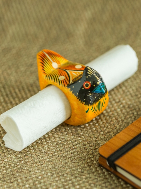 

ExclusiveLane Yellow Wooden Handmade & Hand-Painted Bird Napkin Holder