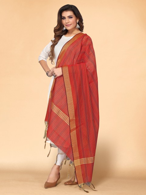 

all about you Red & Golden Striped Dupatta