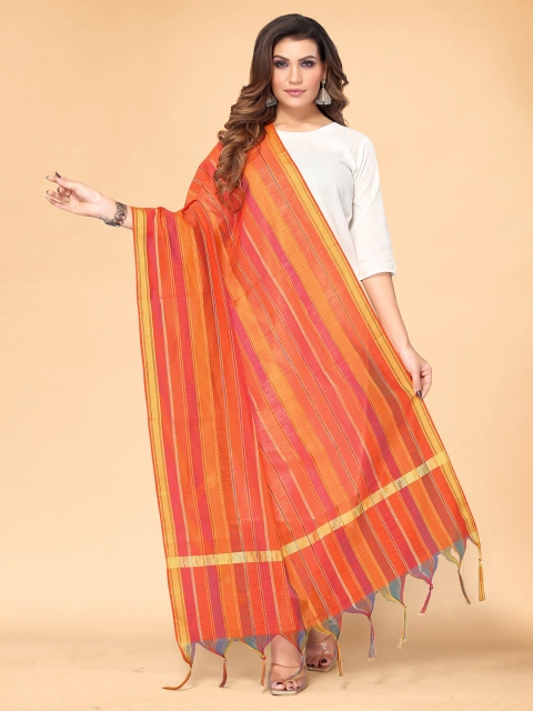 

all about you Women Orange & Pink Striped Dupatta