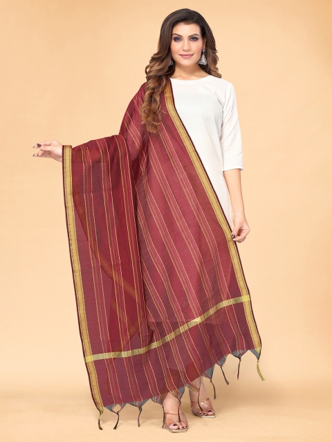 

all about you Women Maroon & Gold-Toned Striped Dupatta