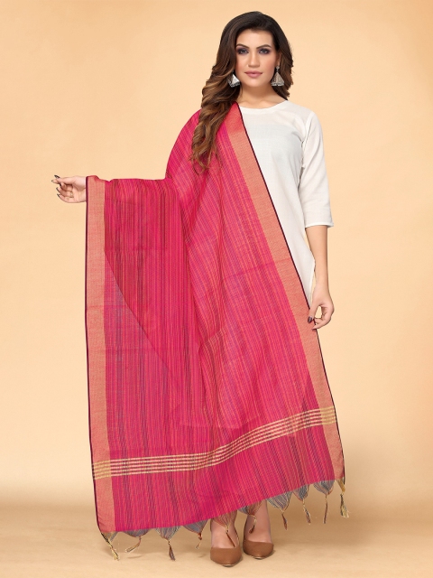 

all about you Pink & Gold-Toned Striped Silk Blend Dupatta