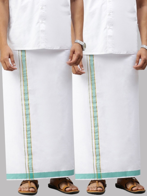 

Ramraj Men Pack of 2 White Solid Cotton Dhotis With Green & Golden Border