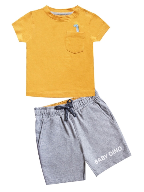 

milou Boys Mustard & White Solid Pure Cotton T-shirt with Shorts