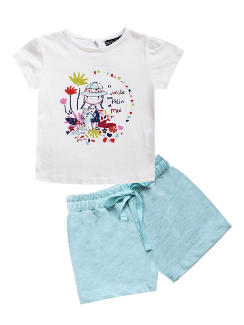 

milou Girls White & Blue Printed T-shirt with Shorts