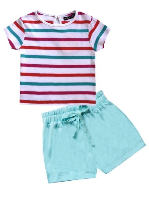 

milou Girls White & Blue Striped T-shirt with Shorts