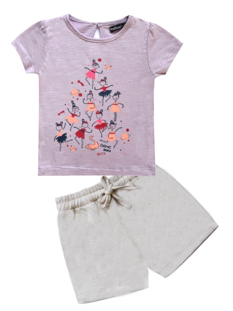

milou Girls Purple & Grey Printed T-shirt with Shorts