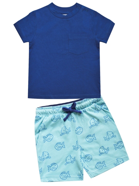 

milou Boys Navy Blue & Blue Pure Cotton T-shirt with Shorts