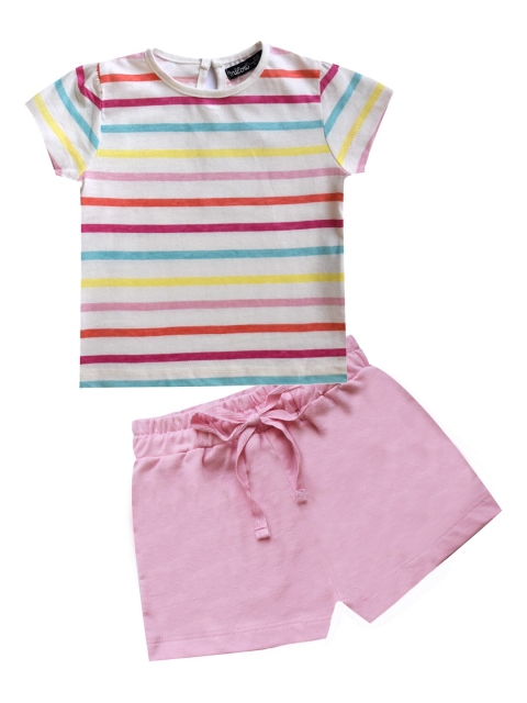 

milou Girls White & Pink Striped Top with Shorts