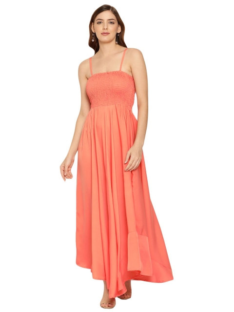 

Aawari Orange Solid Smocked A-Line Maxi Dress