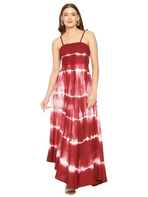 

Aawari Women Maroon & White Tie and Dye Dyed Maxi Maxi Dress