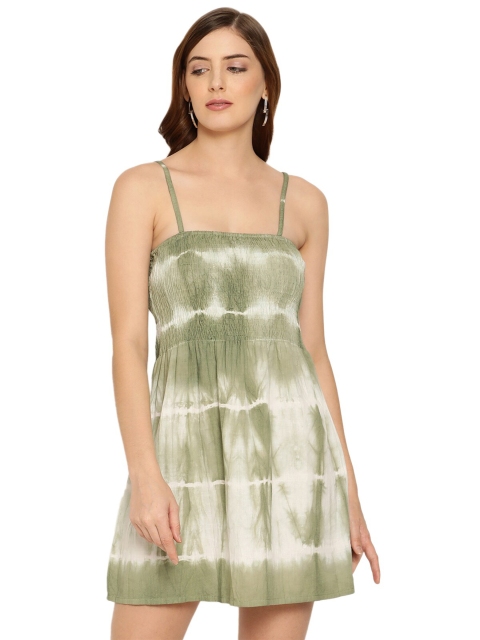 

Aawari Green & White Dyed Mini Dress