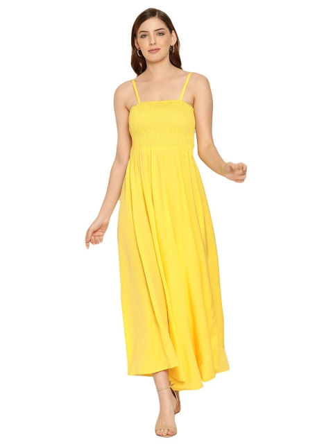 

Aawari Yellow Solid Maxi Smocked Detailing Dress