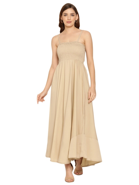

Aawari Cream-Coloured Maxi Fit & Flare Smocked Detailing Dress
