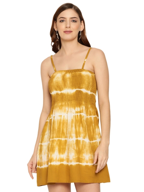 

Aawari Mustard Yellow & White Tie and Dye Mini Dress