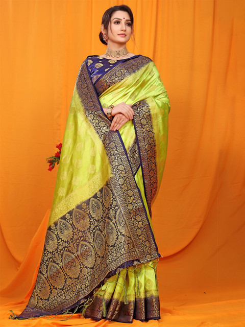 

Anaita Lime Green And Blue Woven Design Zari Pure Silk Banarasi Saree