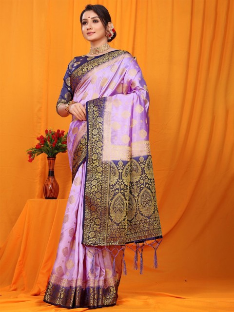 

Anaita Purple And Gold Toned Woven Design Zari Pure Silk Banarasi Saree