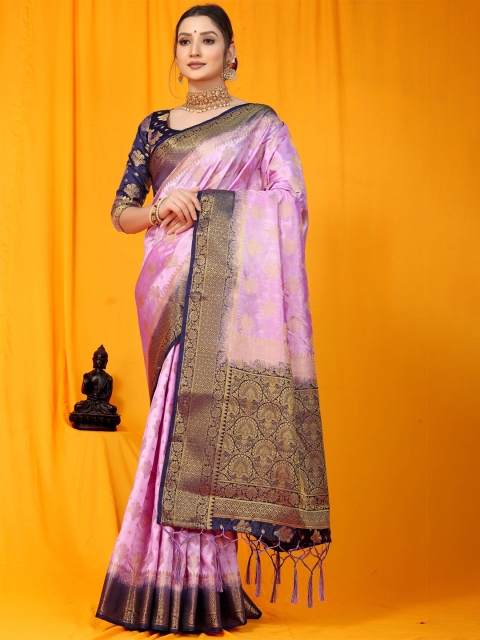 

Anaita Purple And Pink Woven Design Zari Pure Silk Banarasi Saree