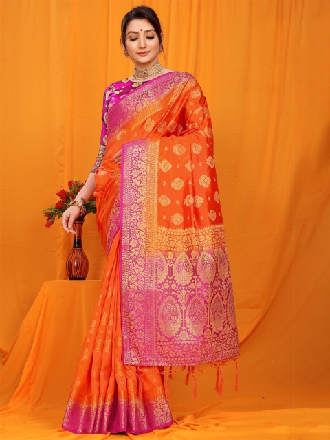 

Anaita Orange And Pink Woven Design Zari Pure Silk Banarasi Saree