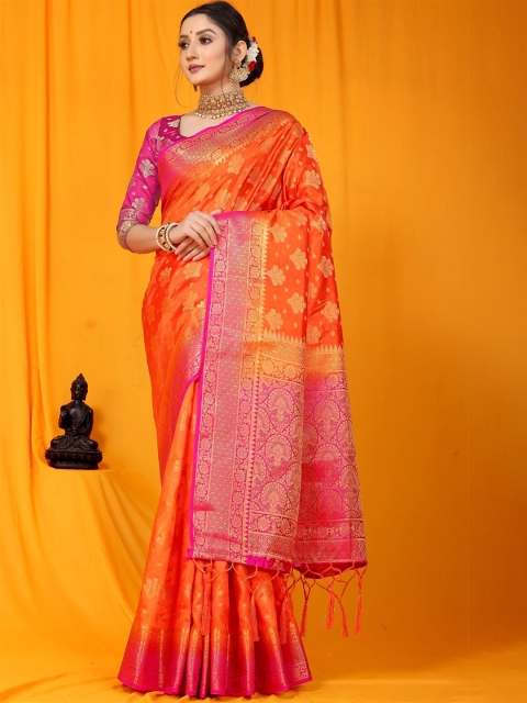 

Anaita Orange And Pink Woven Design Zari Pure Silk Banarasi Saree