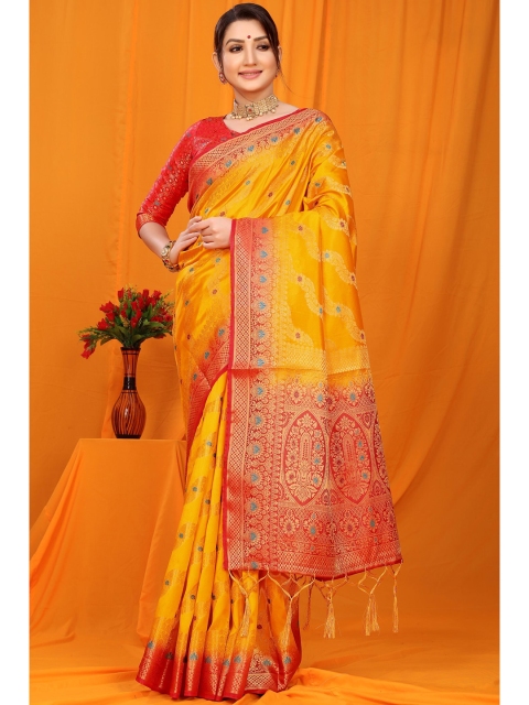 

Anaita Yellow & Red Ethnic Motifs Zari Pure Silk Banarasi Saree