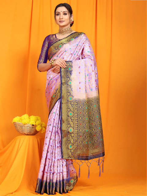 

Anaita Purple & Blue Ethnic Motifs Pure Silk Banarasi Saree
