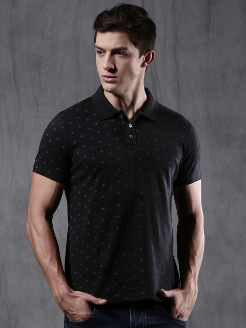 

WROGN Men Black Printed Polo Collar T-shirt