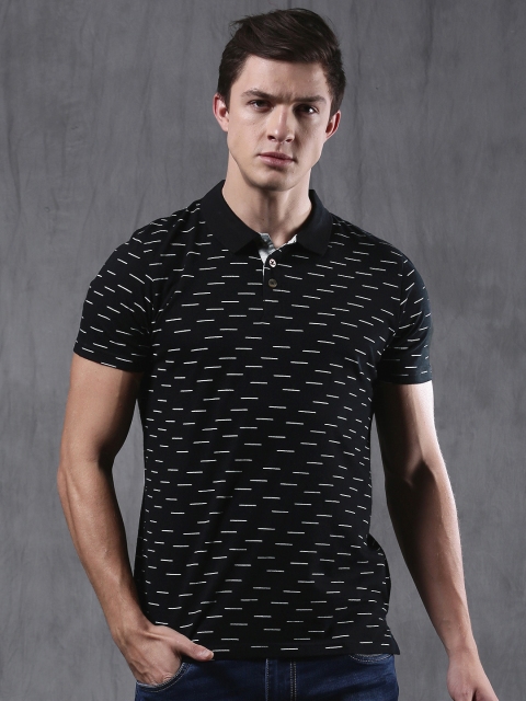 

WROGN Men Black & White Printed Polo T-Shirt