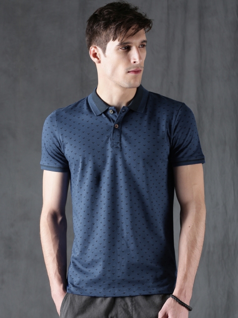 

WROGN Men Blue Printed Polo Collar T-shirt