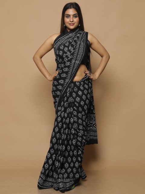 

BUTA BUTI Black & White Ethnic Motifs Pure Cotton Saree