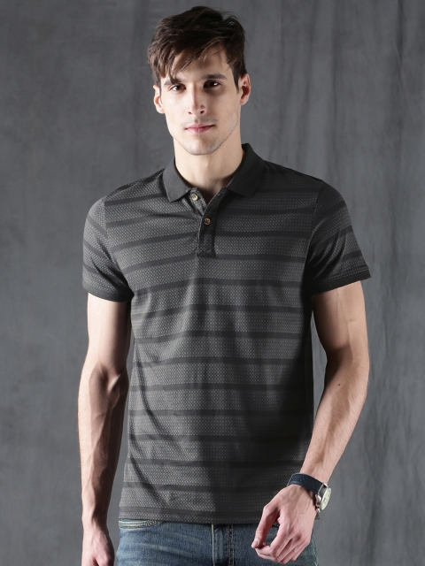 

WROGN Men Charcoal Grey Printed Polo Collar T-shirt