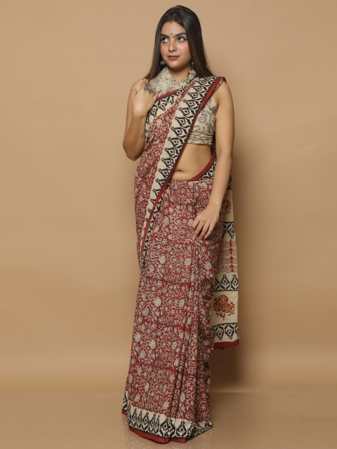 

BUTA BUTI Red & Beige Ethnic Motifs Pure Cotton Bagru Saree