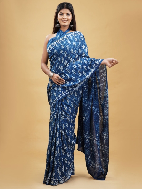 

BUTA BUTI Blue & Off White Ethnic Motifs Pure Cotton Dabu Saree