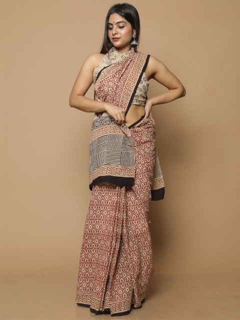 

BUTA BUTI Red & Black Ethnic Motifs Pure Cotton Bagru Saree