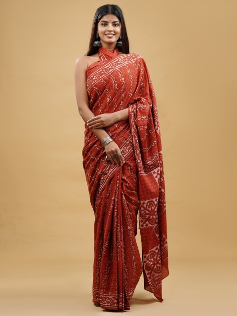 

BUTA BUTI Red & White Ethnic Motifs Pure Cotton Dabu Saree