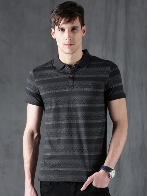 

WROGN Men Black Printed Polo Collar T-shirt