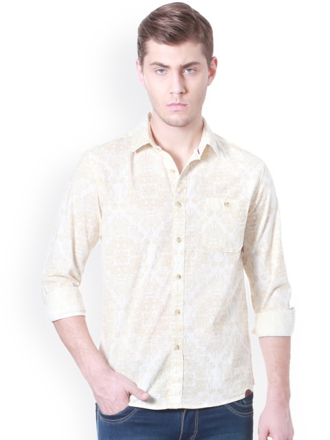 

People Men Cream-Coloured Slim Fit Printed Casual Shirt