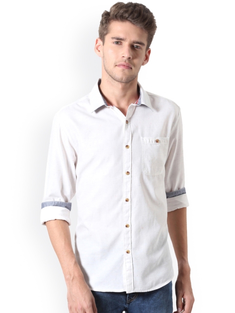 

People Men White Slim Fit Solid Casual Shirt