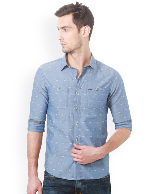

People Men Blue Slim Fit Woven Design Casual Shirt