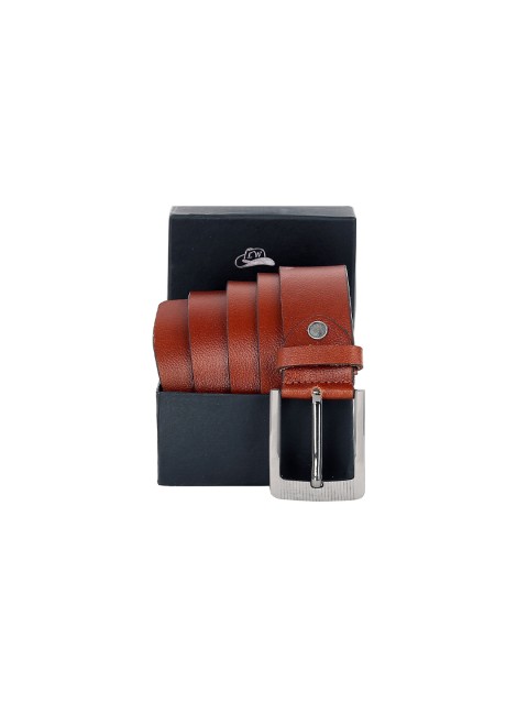 

Leather World Men Tan Textured Leather Formal Belt