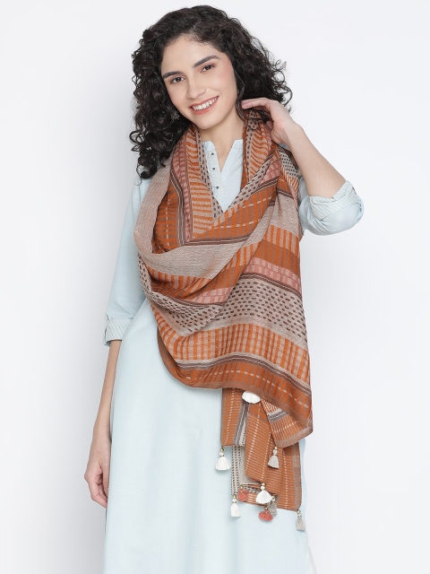 

SHINGORA Women Orange & Brown Woven Design Stole