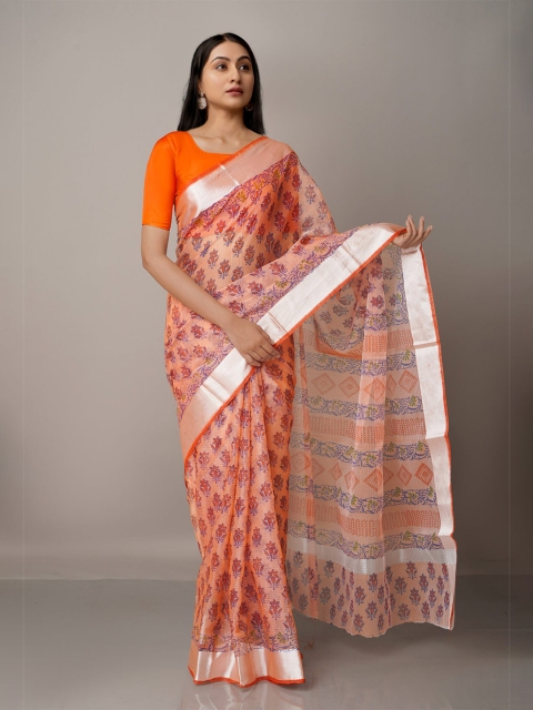 

Unnati Silks Orange & Red Ethnic Motifs Zari Pure Cotton Kota Saree