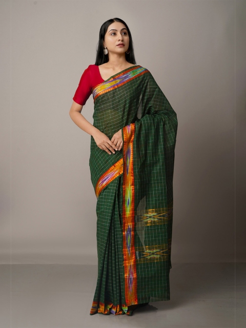 

Unnati Silks Green & Orange Woven Design Zari Pure Cotton Mangalagiri Saree