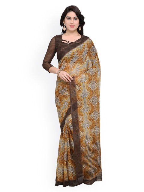 

Vaamsi Brown & Grey Pure Chiffon Printed Saree