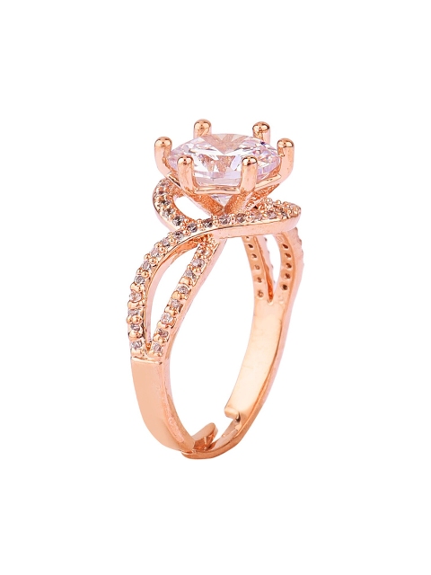 

FEMMIBELLA Rose-Gold-Plated AD-Studded Adjustable Finger Ring