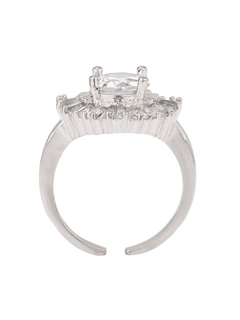 

FEMMIBELLA Silver-Toned & White Rhodium Plated AD Studded Finger Ring