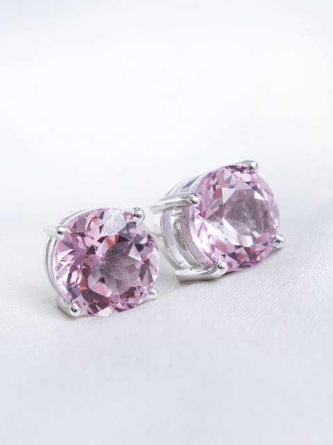 

HIFLYER JEWELS Pink Sterling Silver Rhodium-Plated Quartz Studded Studs Earrings