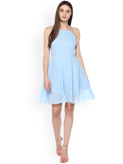 

Soie Women Blue Solid Fit and Flare Dress